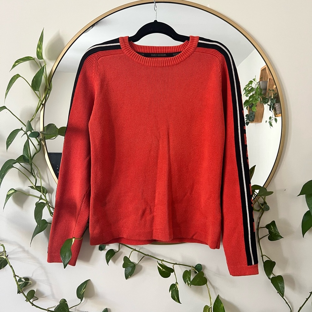 Orange Harley Davidson Sweater with Black Stripes